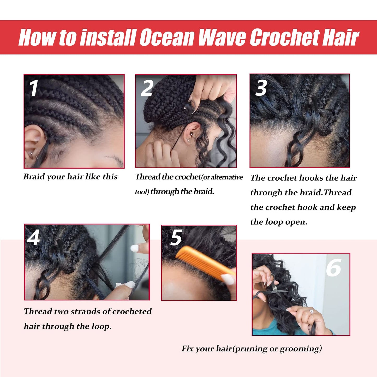 24 Inch Ocean Wave Crochet Hair 7packs Boho Style Hawaii Curly Dark Brown Crochet Braids Beach Curl Synthetic Braiding Hair for Black Women Extensions (24 Inch, 1B)