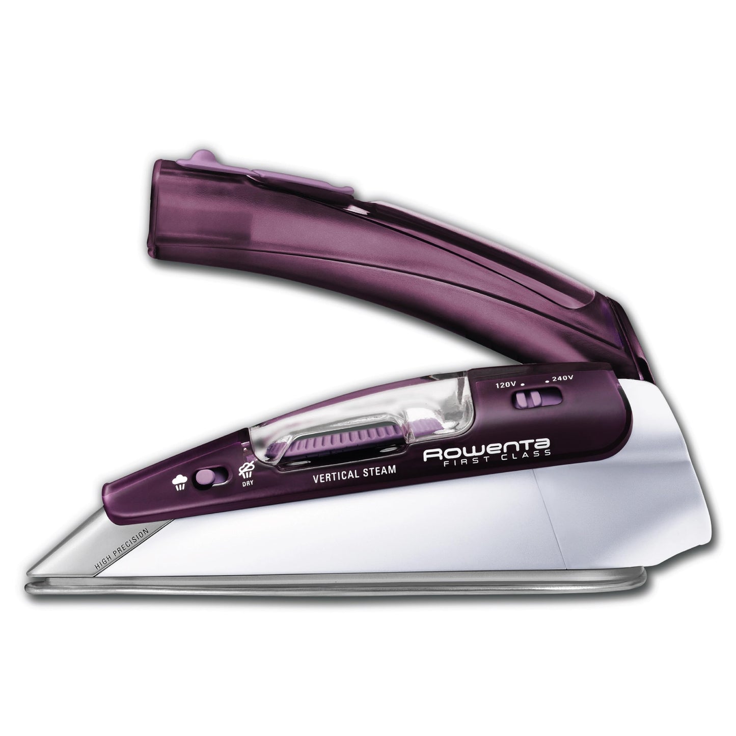 Rowenta Travel Iron, Pro Compact Stainless Steel Soleplate Hand Held Steamer Iron for Clothes, 200 Microsteam Holes, 1000 Watts Ironing, Fabric Steamer, Dual Voltage, Purple, DA1560