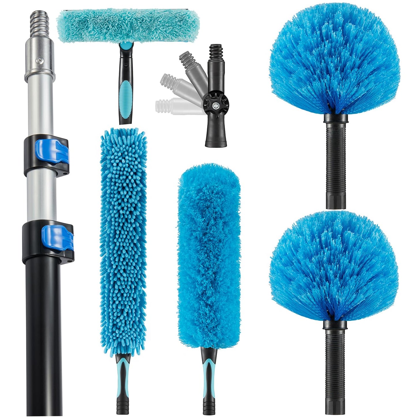 Hicavar 30 Foot High Ceiling Fan Duster with 6-18 Foot Extension Pole, Extendable Reusable Cobweb, Feather, Window Cleaning Squeegee Kit