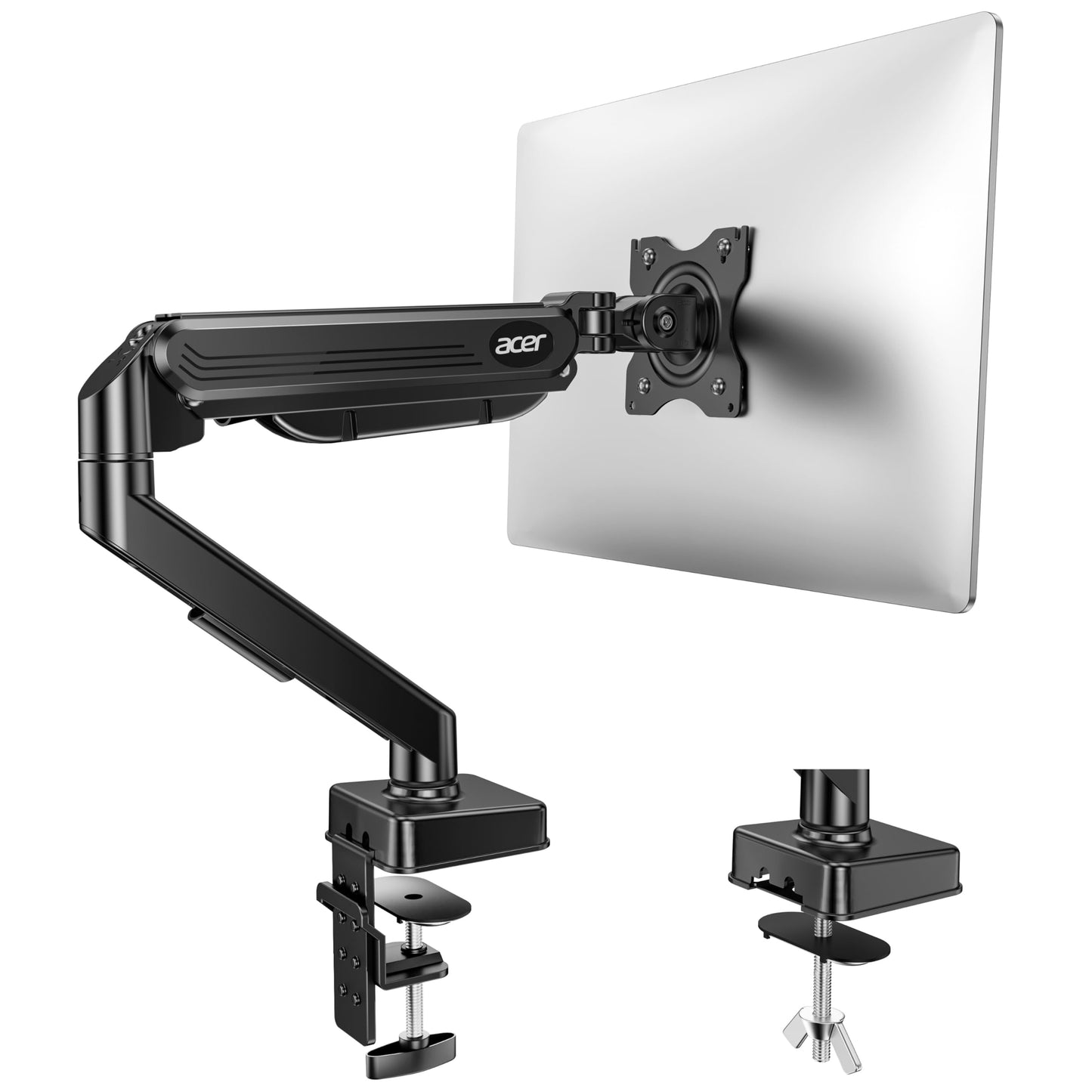 Acer Single Monitor Arm, 17 to 34 Inch Gas Spring Monitor Stand, Adjustable Desk Mount with VESA 75/100mm, C-Clamp/Grommet Base for 4.4 to 19.8lbs LCD Monitor