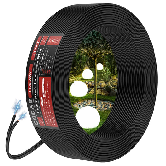 Cocar 14/2 Landscape Wire 120FT Low Voltage 14 Gauge Wire Outdoor Direct Burial Cable 14 AWG 2 Conductor Wire for Landscape Led Lamp Lighting System