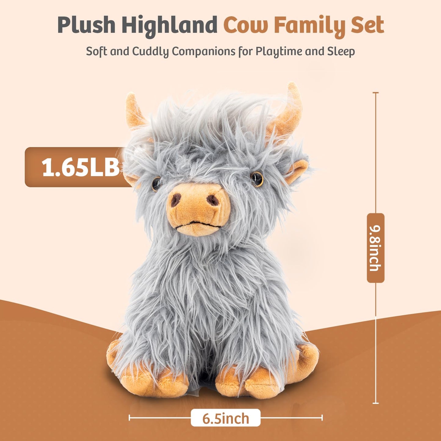 Gray Highland Cow Stuffed Animal Toy Microwavable Highland Cow Gift for Girls and Kids Toy, 9.8in, 1.65lb