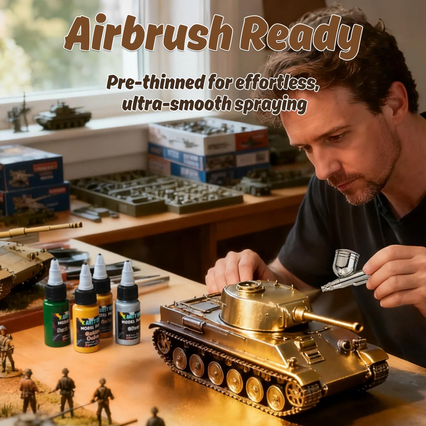X ARTY HUB Model Paint Set - 20 Colours with 3 Brushes, Miniature Paints (Base/Skin Tones/Shadows/Metallics) for Airbrushing & Hand Painting, Acrylic paint for Models, Miniatures & Wargaming Props