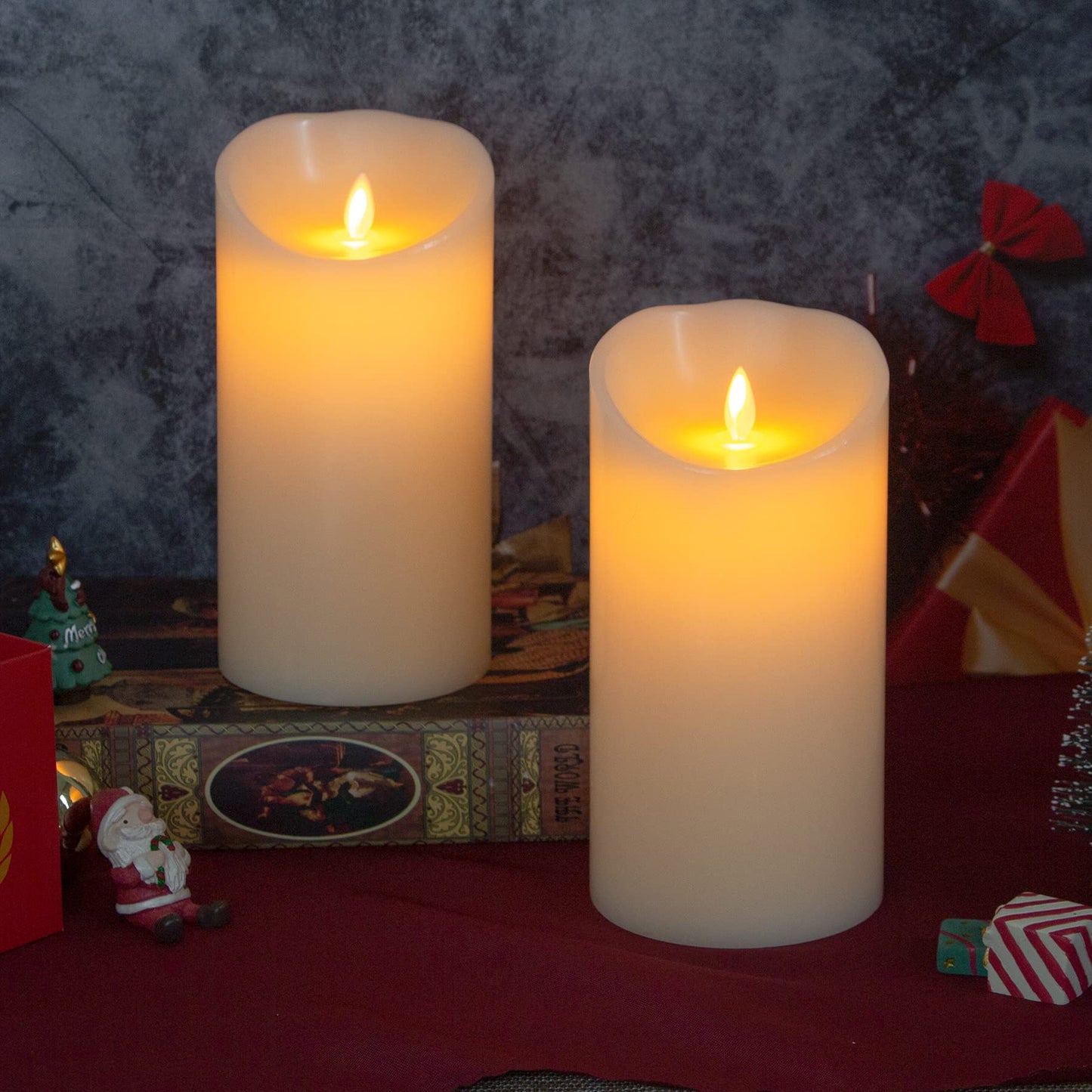 Mavandes 4”x8” Flameless Flickering Candles with Remote,Real Wax LED Battery Operated Pillar Candles with Timer,Ivory Pack of 2 Long Lasting Fake Electric Moving Wick Flameless Candles for Home Decor