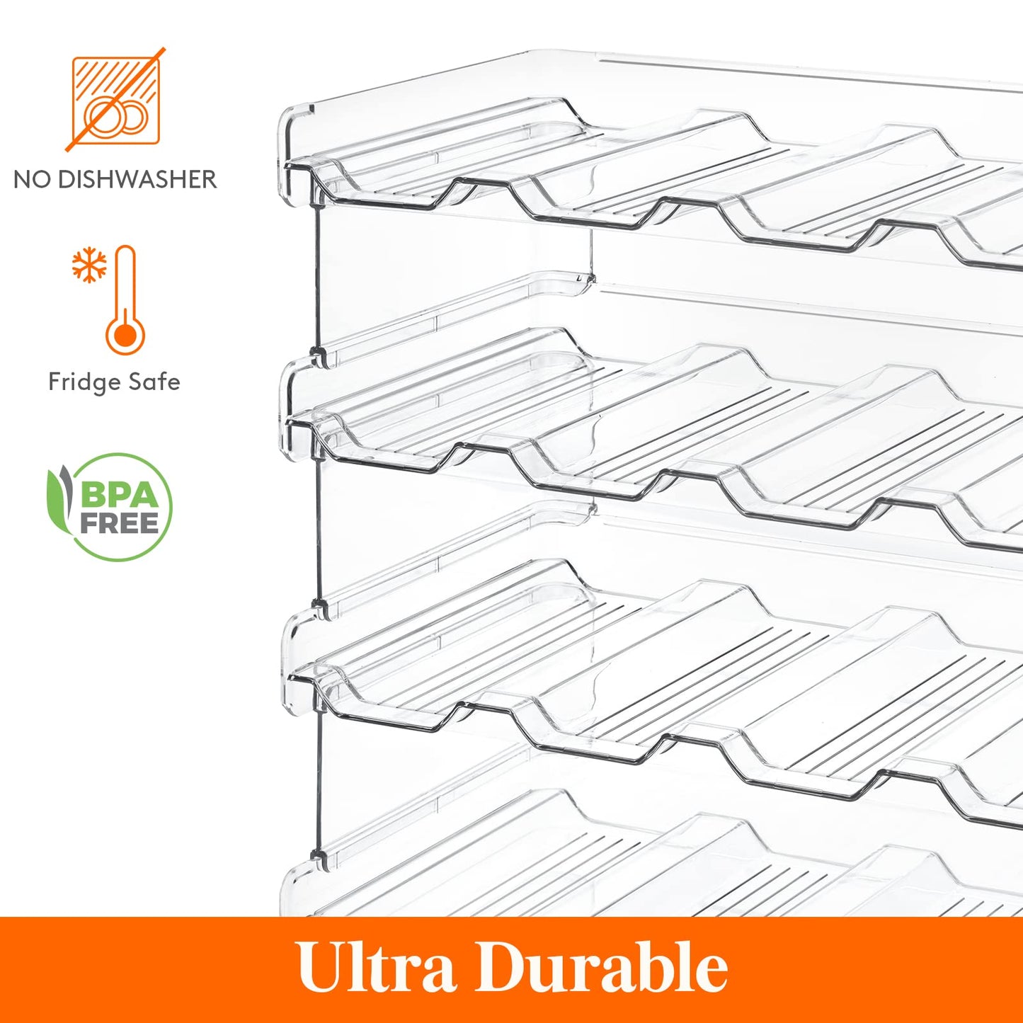 Lifewit Stackable Water Bottle Organizer for Cabinet, Fridge, Pantry - Plastic Cup Holder, Wine Racks for Kitchen Tabletop Storage, Cupboard, Office - Pack of 4, Each Rack Holds 4 Containers