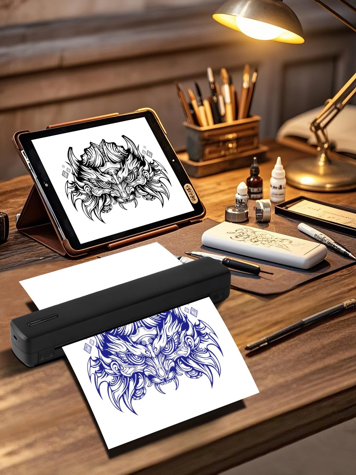Wireless Tattoo Stencil Printer – Portable Thermal Printer for Photo or Document Tattoo Artists & Beginners, Bluetooth Compatible with Phone, iPad & PC Compact Design for Tattoo Shops & Home Use