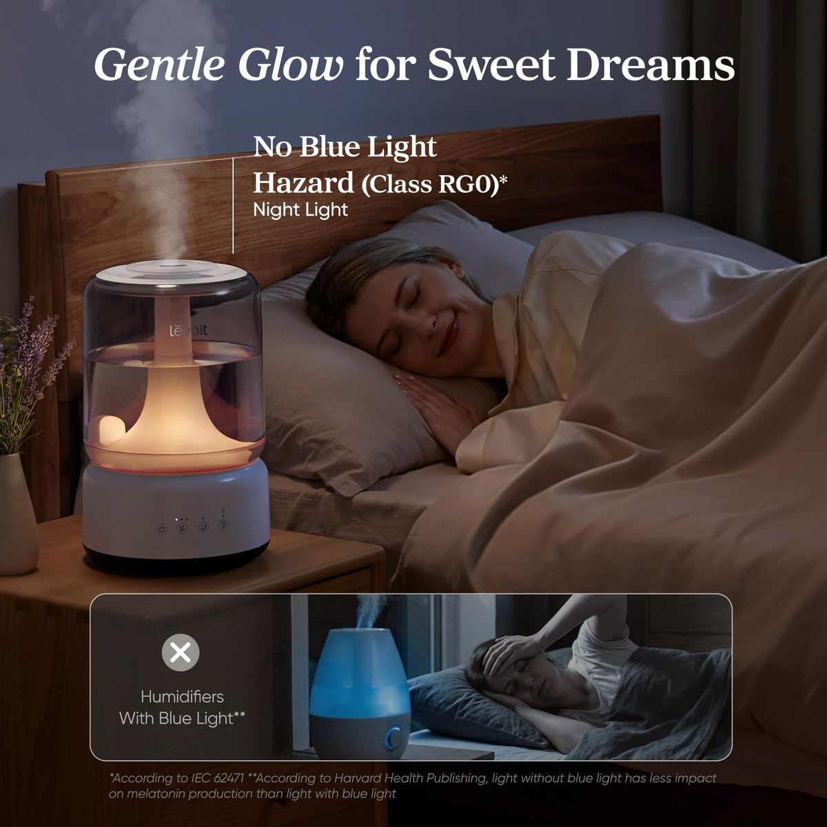 Levoit Humidifiers for Bedroom, 4.2L Top Fill Cool Mist Humidifier for Large Room, 42H Runtime, Dishwasher Safe Design Easy to Clean, 21dB Quiet for Baby, Plants, Night Light, Essential Oil Diffuser