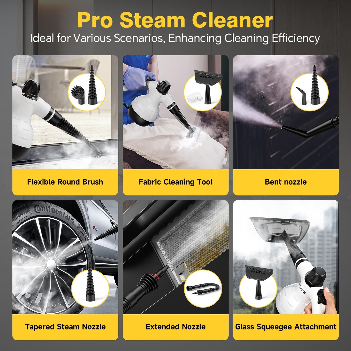 TICYACK Steam Cleaner Handheld, Steam cleaner with 16 Accessories, Hands-Free Auto Steam & Child Lock, Multi-Surface steam Cleaner for home, Kitchen, Car Detailing, Upholstery (White)