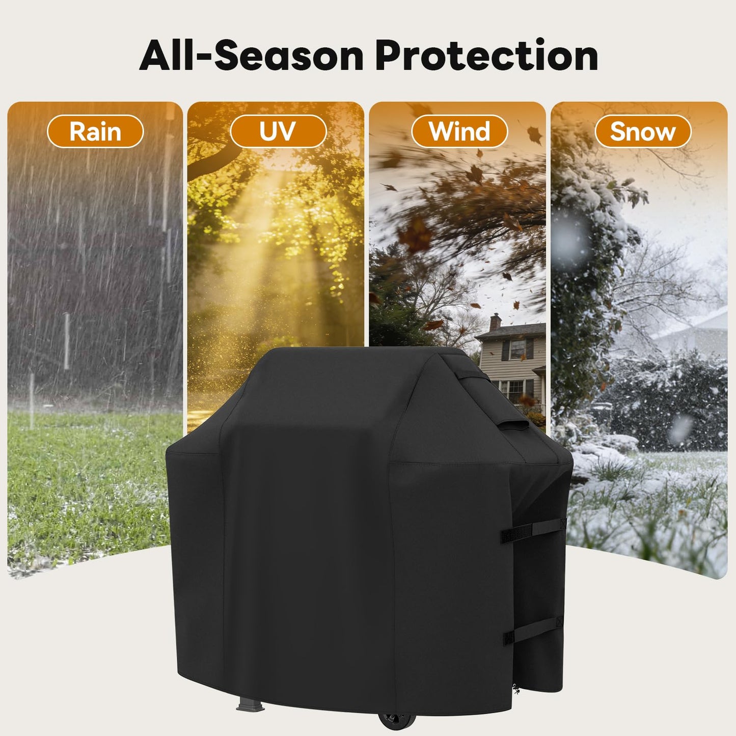 Rushare Heavy Duty 52 Inch Grill Cover for Weber Spirit 200 and 300 Series, BBQ Cover for Outdoor Gas Grill, Air Vent and Velcro Straps Design, Waterproof & All Weather