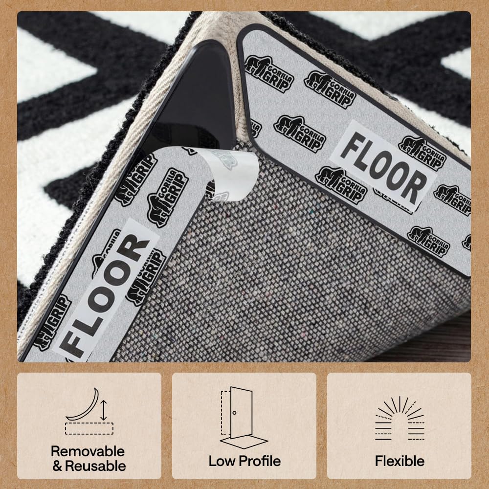 GORILLA GRIP 24 Pc Rug Gripper Pads Keep Area Rugs Corners from Curling, Reusable Double-Sided Stickers Holds Down Carpet in Place, Grips on Tile and Hardwood Floors Helps Prevent Sliding, Home Décor