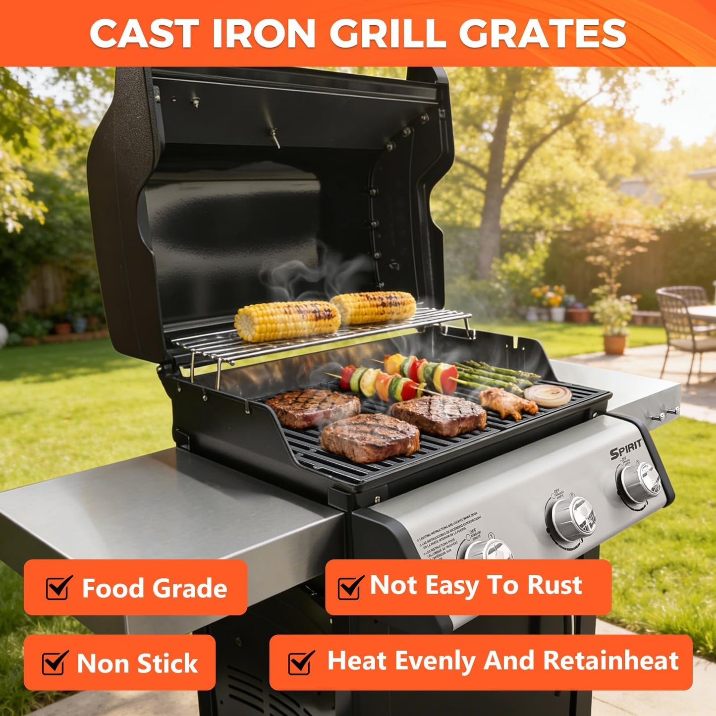 QuliMetal 17.5" Grill Grates for Weber Spirit 300 and Spirit II 300 Series, Spirit E/S-310 E/S-320 E/S-330, Spirit 700, Genesis Silver/Gold B & C, Genesis 1000-3500, Cast Iron Part for Weber 7638 7639