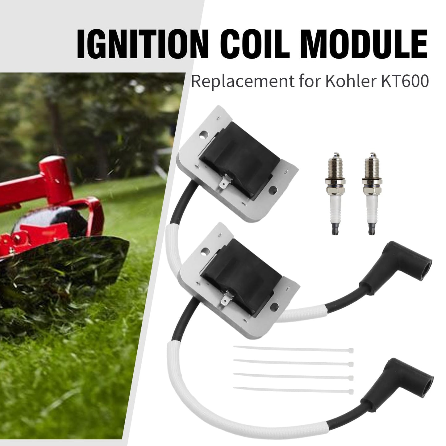 Anxingo 32-584-06-S Ignition Coil Module with Spark Plug Replacement for Kohler KT600 KT610 KT715 KT725 KT730 KT735 KT740 ZT710 ZT720 ZT730 Engines 3258406S