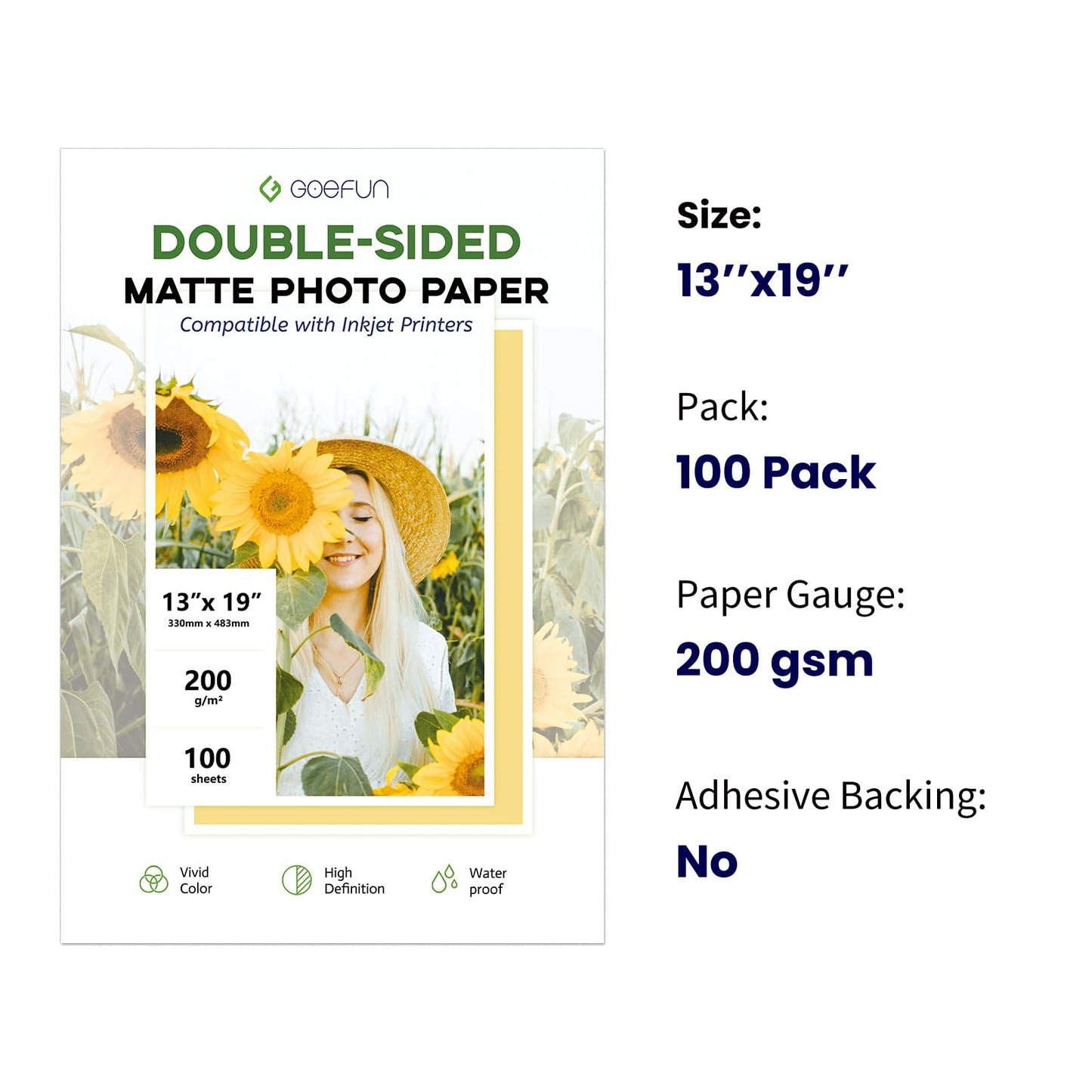 13 x 19 Double Sided Photo Paper Matte, Goefun 200GSM/54LB Inkjet Printer Paper for Posters and Art Prints, 100 Sheets