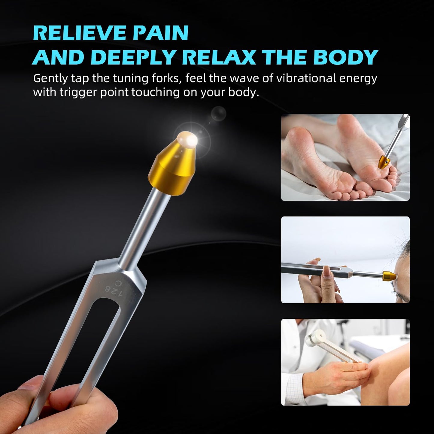 Hugbow Tuning Forks for Healing, Aluminum Alloy Tuning Fork 128Hz, 136.1Hz, 256Hz, 384Hz, Hockey Puck Activator & feet, Weighted & Unweighted Tuning Fork Set with Vegan Leather Pouch