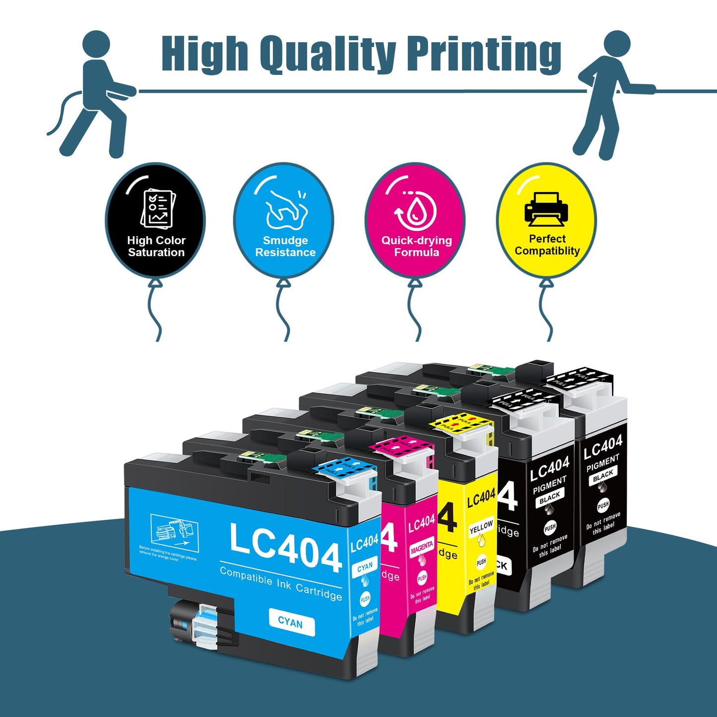 LC404 Ink Cartridges Replacement for Brother LC404 Ink Compatible for Brother MFC-J1170DW MFC-J1800DW MFC-J1012DW MFC-J1010DW Printers, LC 404 Ink (2BK/C/M/Y, 5 Pack)