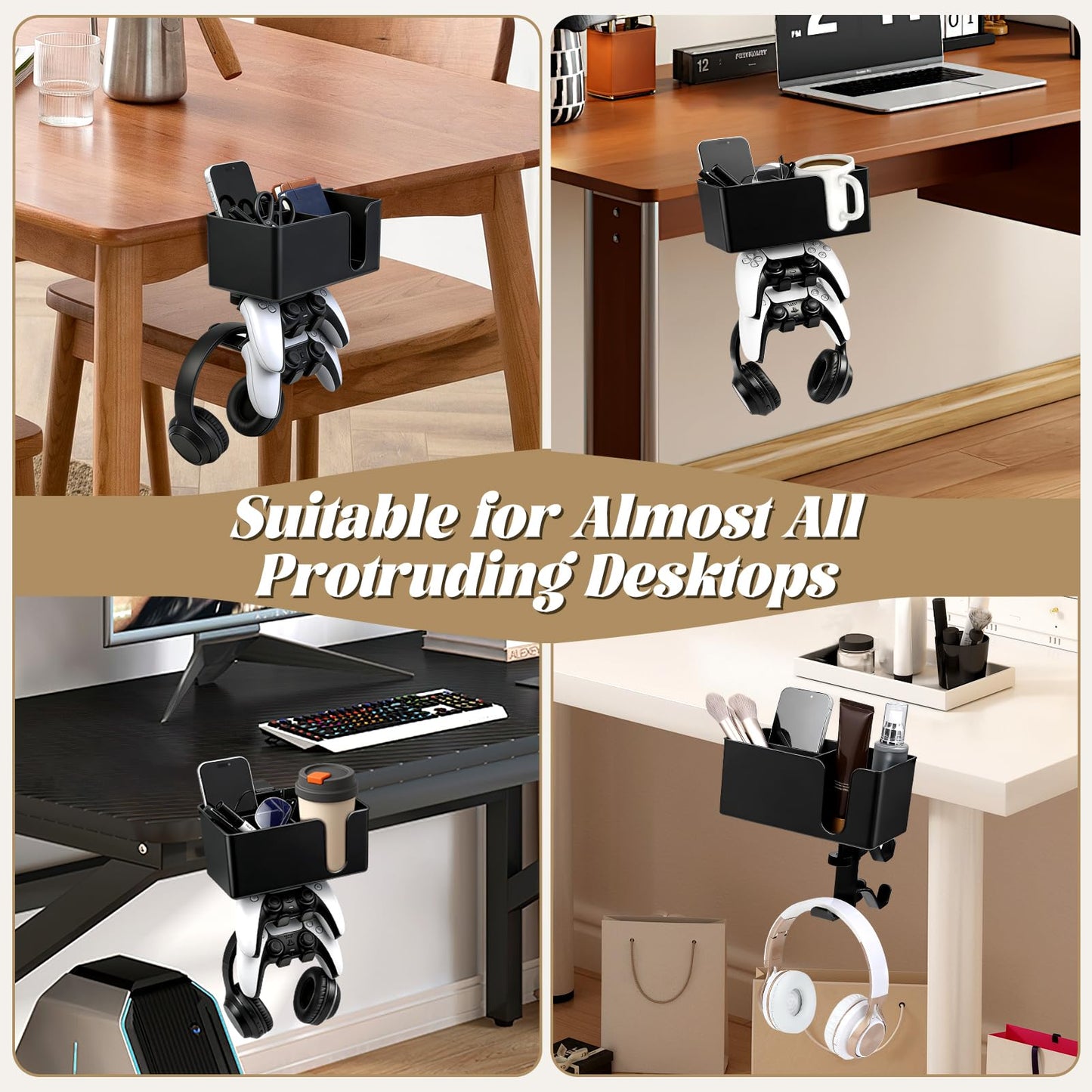 Innonew 5 in 1 Controller Holder - Desk Cup Holder and Headphone Hanger, Rotatable Under Desk Clamp Organizer Dual Gamepad Headset Stand Gaming Desk Accessories for Xbox, PS4, PS5, PC, Switch