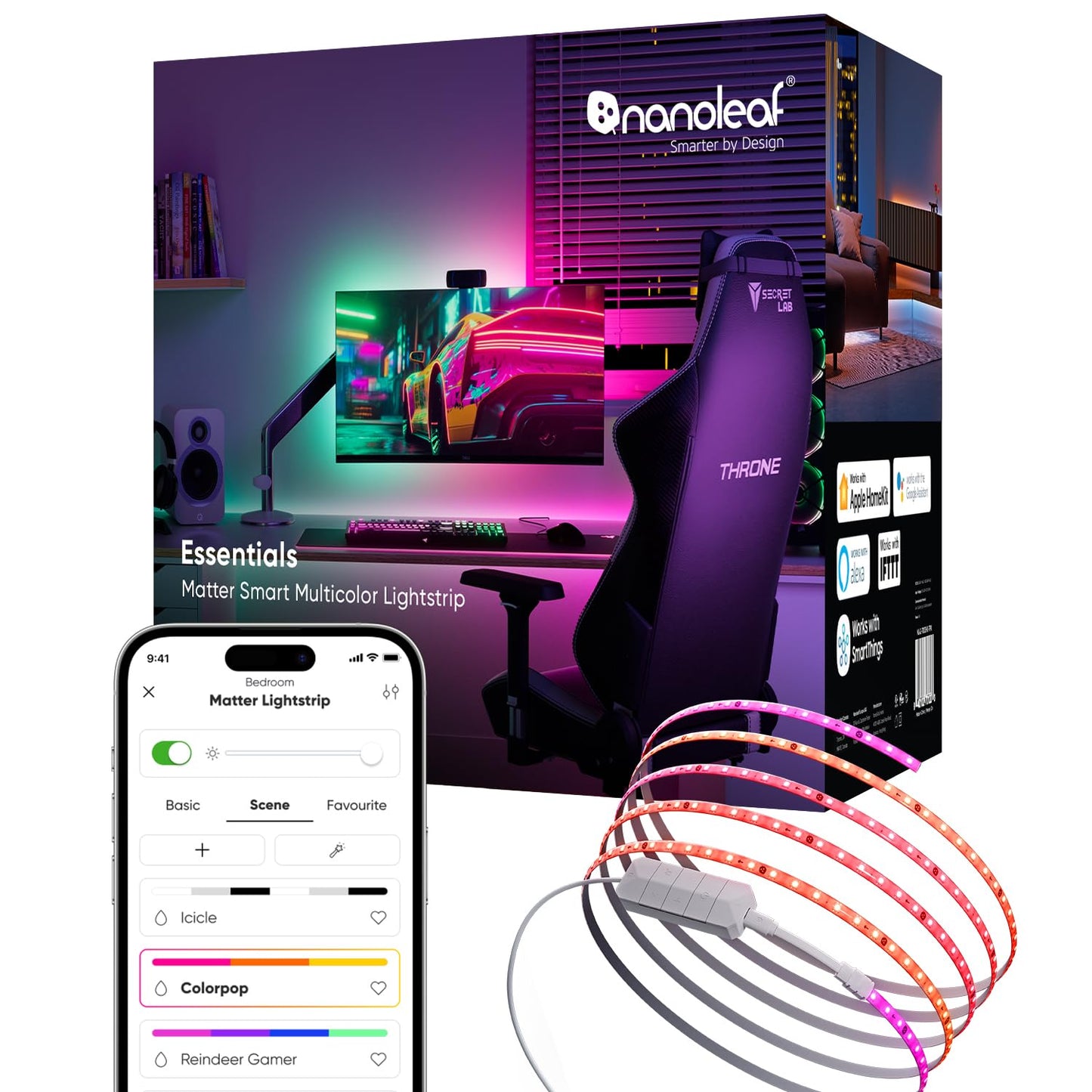 Nanoleaf LED Lights Strip for Bedroom, Matter Bluetooth & WiFi Smart Multicolor LED Lightstrip 16.4ft - RGB & Whites, App & Voice Control, Works with Apple Home, Google Home (50 Zones)