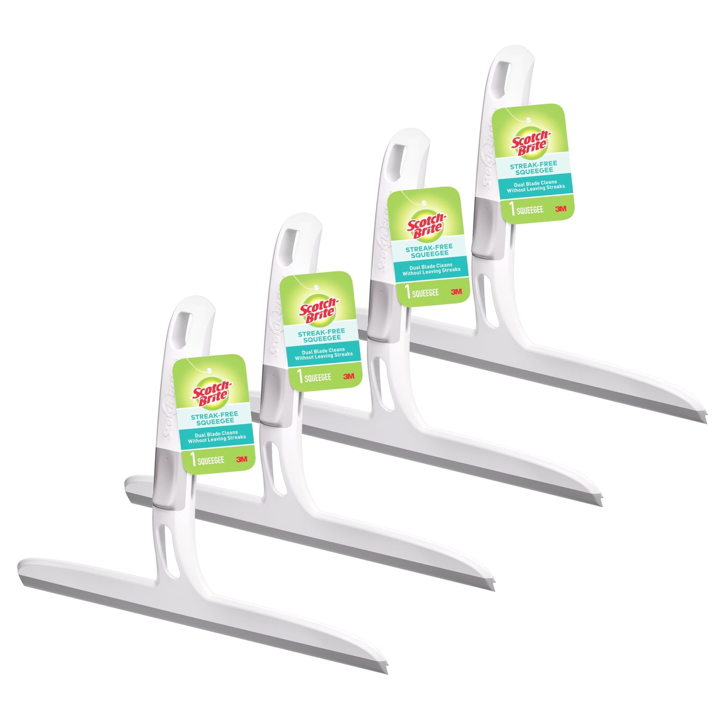 Scotch-Brite Dual Blade Squeegee, Safe on Mirrors, Glass Shower Doors, Windows and More, 4 Count