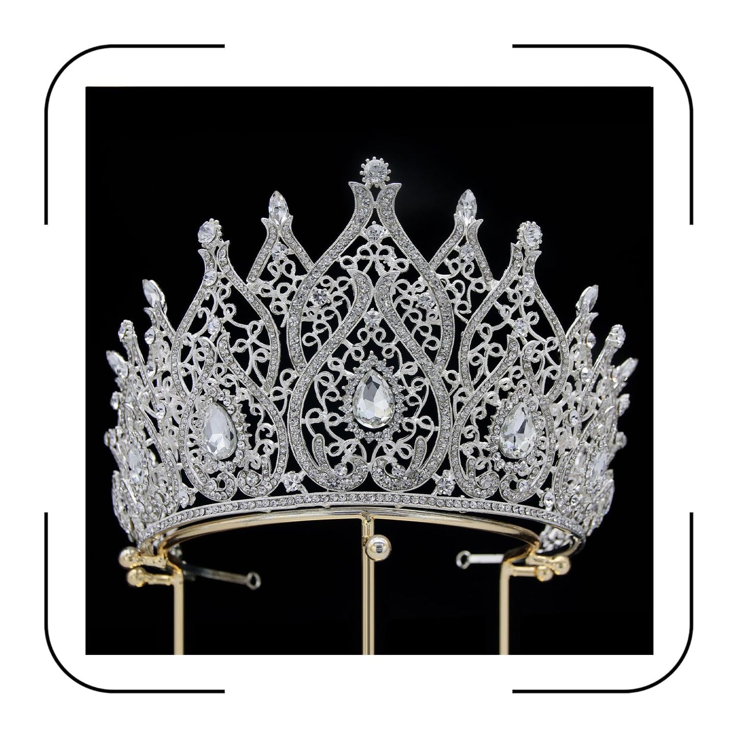 QXMYOO Extra Large Tiaras Tall Pageant Crowns for Women Clear Austrian Crystal Tiara Silver Homecoming Queen Crown Big Rhinestone Headpiece for Birthday Prom Quinceanera Wedding, X-Large, Crystal, No