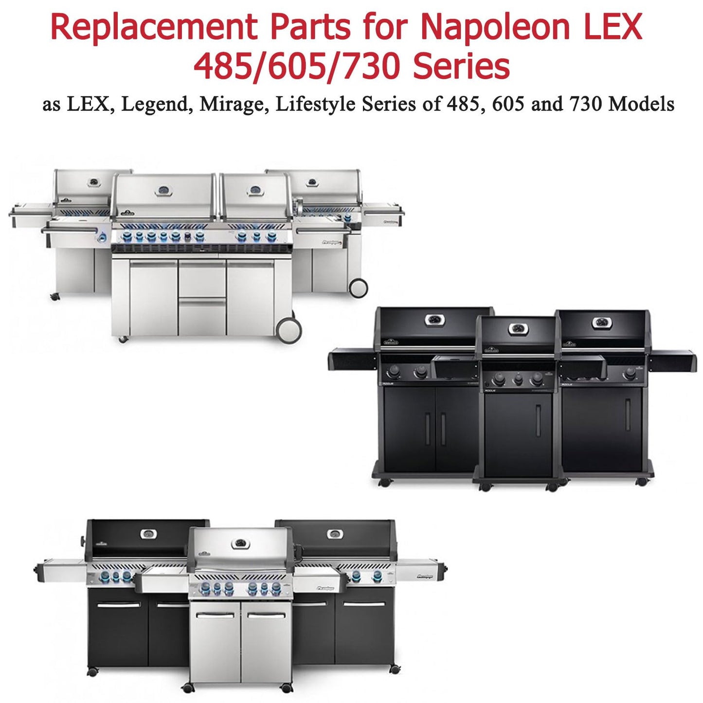 GLOWYE BBQ Sear Plate and Grill Burner Replacement for Napoleon Legend LEX 485 & 605 & 730 Series, Prestige 500 Grills, Stainless Steel Heat Shield Plates with Burner Tube Parts, 4-Pack