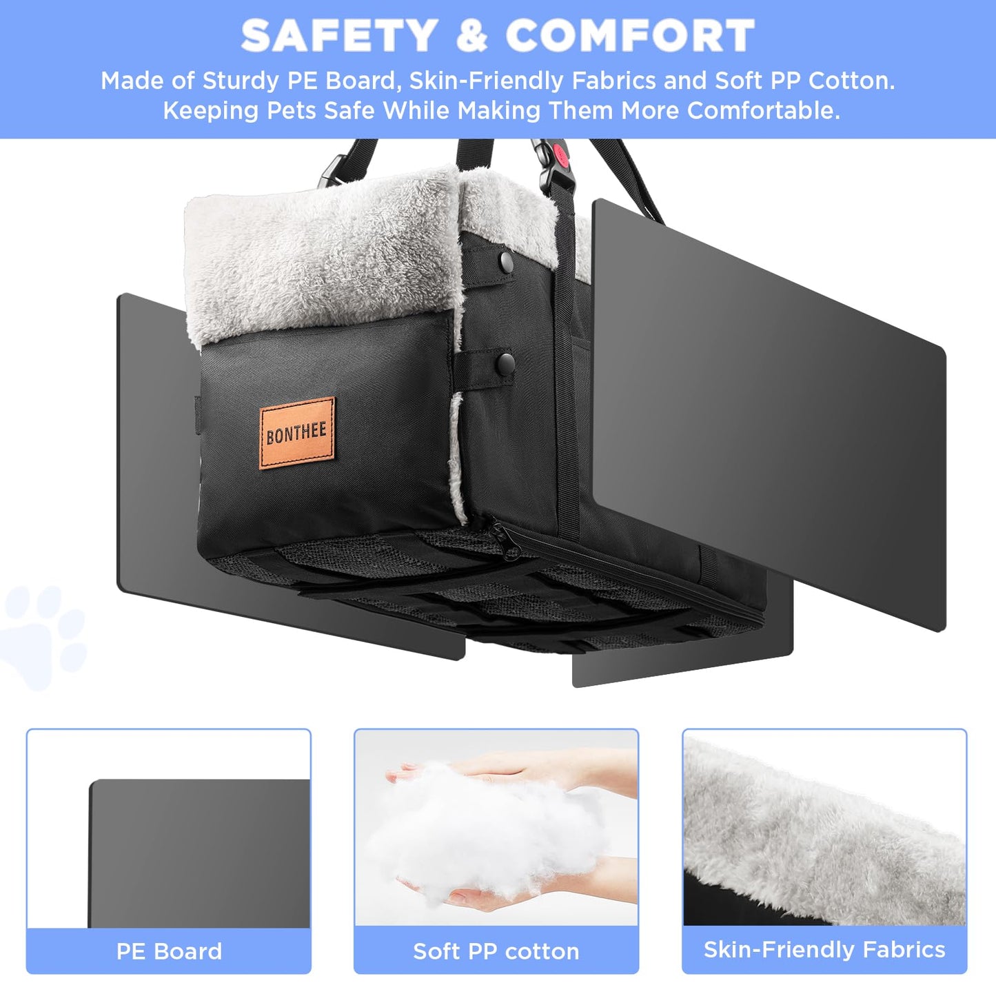 Console Dog Car Seat for Small Dogs,Small Dog Booster Seat for Car Washable Foldable Puppy Car Seat with Safe Protection Hooks Adjustable Straps and Storage Pocket Pet Up to 15lbs