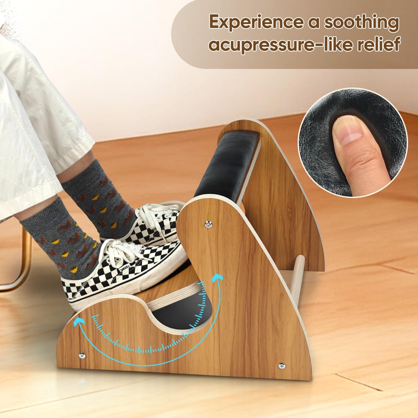 Dual-Layer Wooden Foot Rest Under Desk – Rocking Massage Pad & Cushioned Top, Ergonomic Foot Stool