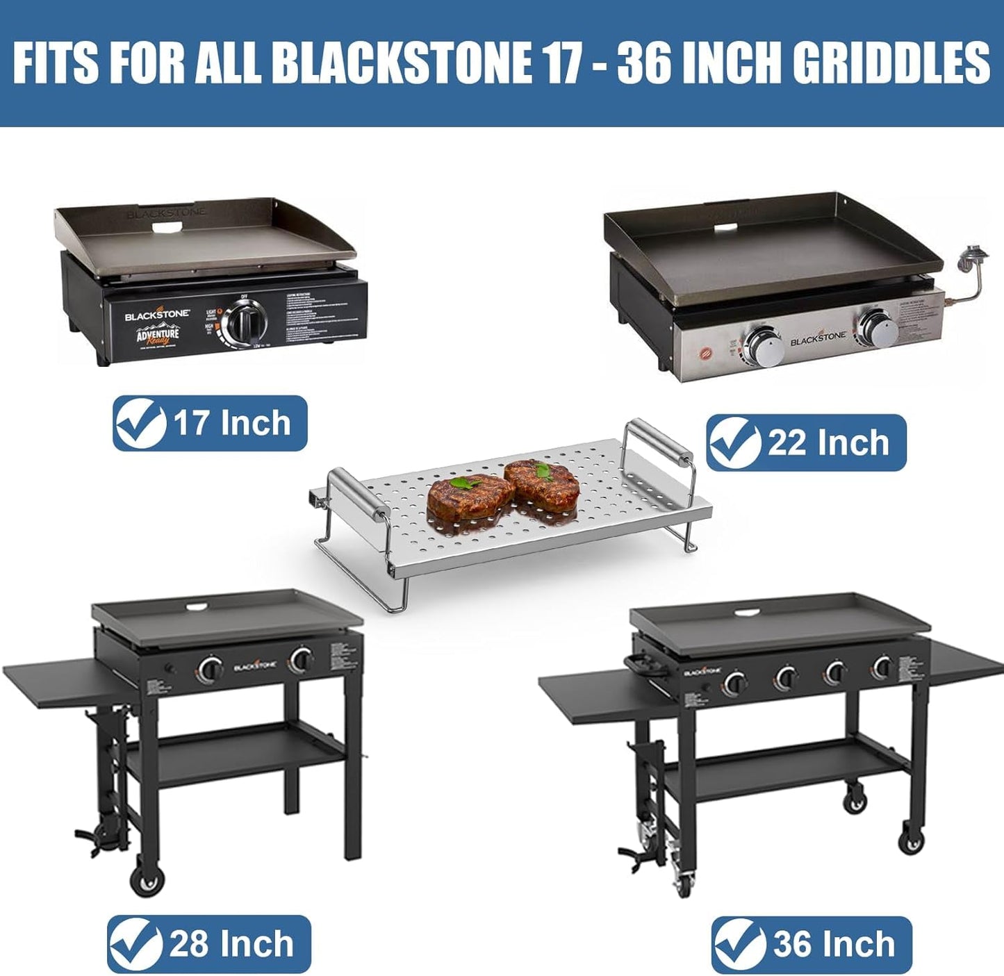 Adjustable Griddle Warming Rack for Blackstone 17 22 28 36 Inches Griddle,304 Stainless Steel Universal Grill Roasting Stand Accessories for Weber Charbroil and Most Tabletop Flat-top Grills