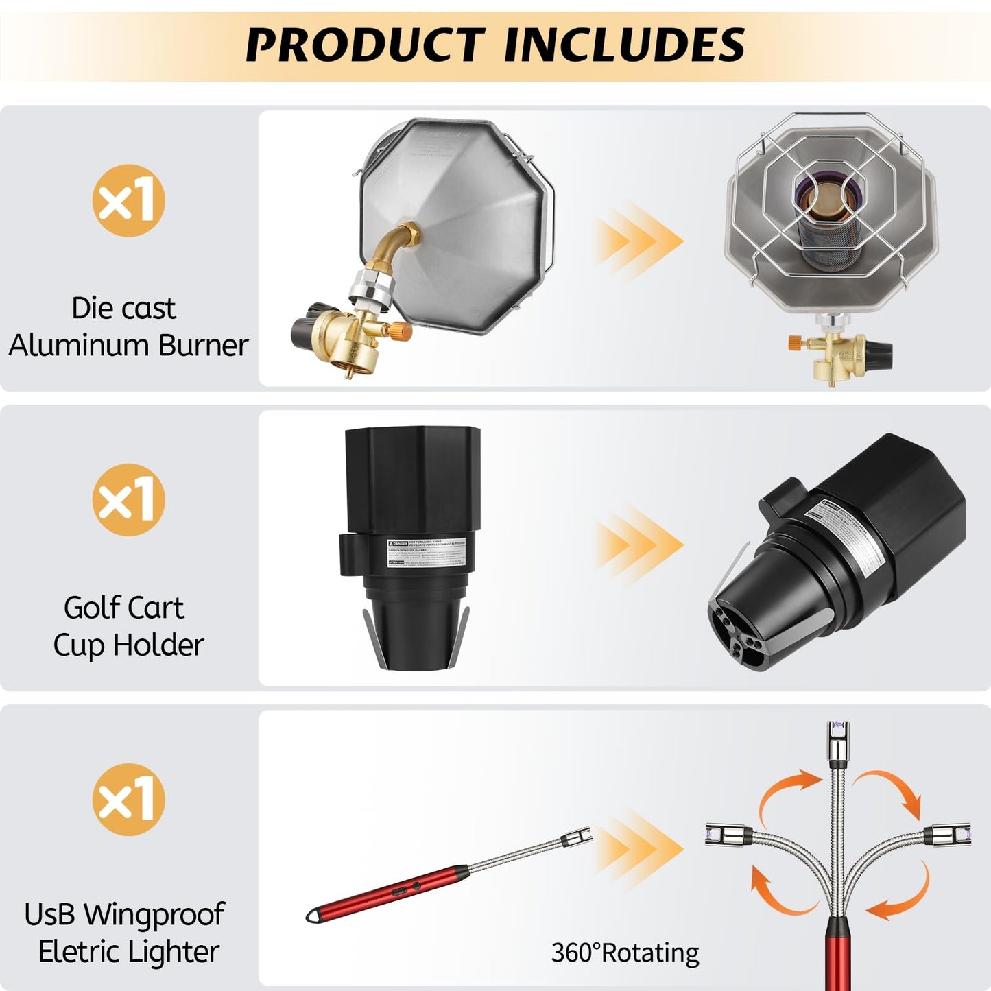 Propane Golf Cart Heater 6200BTU, Propane Heater with Golf Cart Cup Holder, Camping, Patio, Hiking, RV Travel (Fuel not included)
