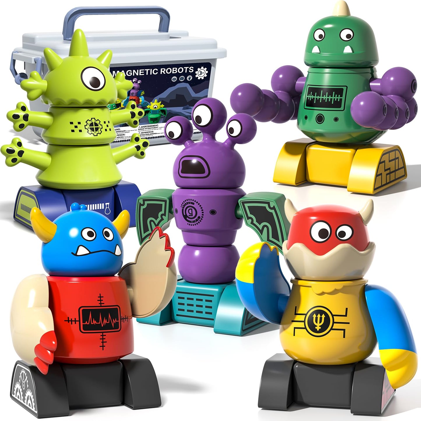 BLmukce Magnetic Robot Toy for Kids 3-5, 35 PCS STEM Educational Playset with Storage Box, DIY Stacking Monster Robots, Toddler Creative Building Toys Gift for Boys Girls (Christmas Birthday)