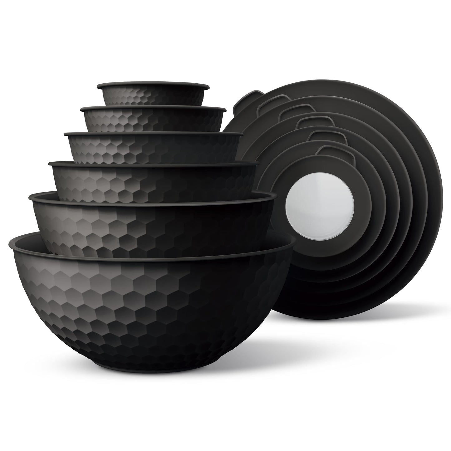 Cook with Color Mixing Bowls with Lids - 12 Piece Plastic Nesting Bowls Set Includes 6 Prep Bowls and 6 Lids, Non Slip Bottom and Embossed Design - Microwave Safe (Black)