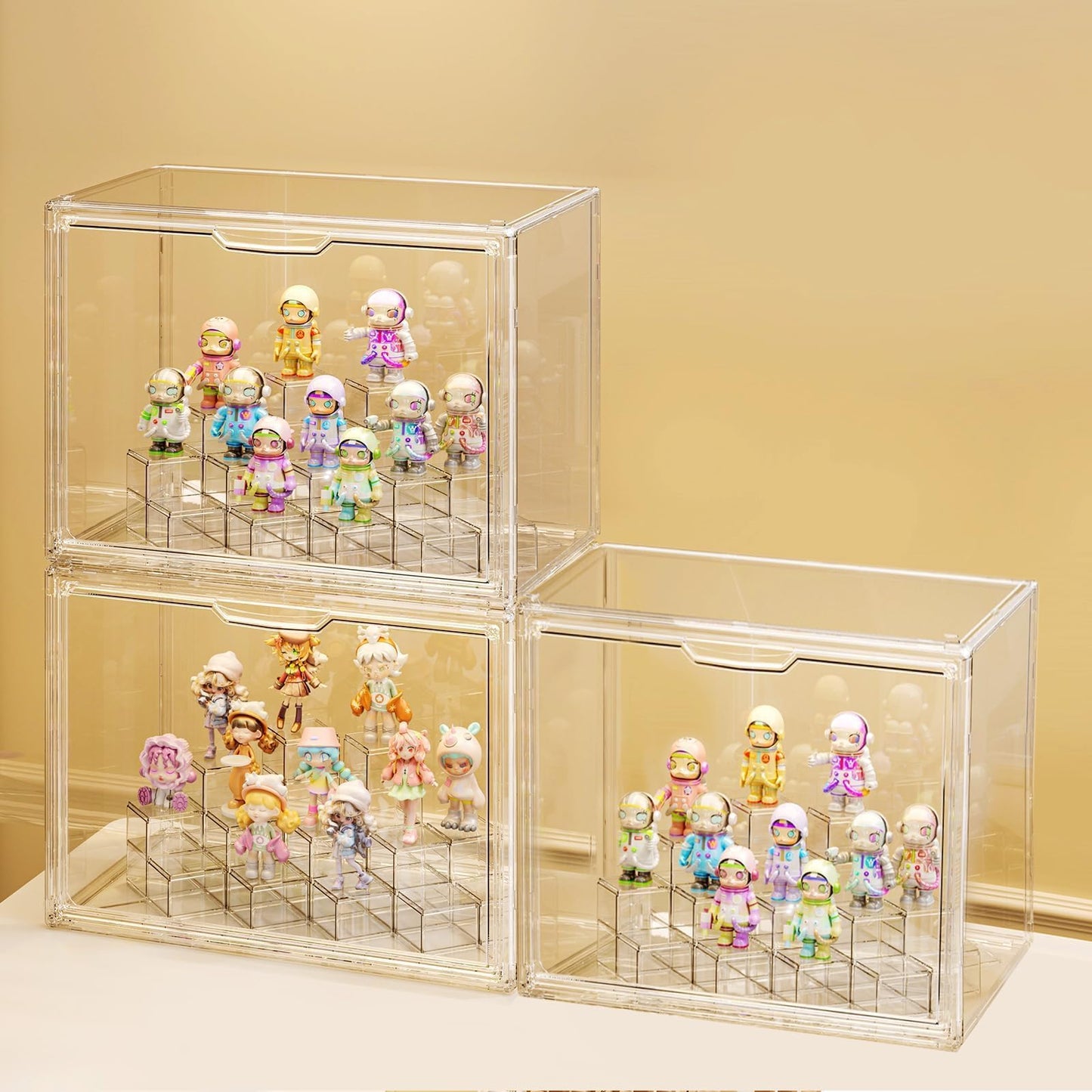 GUDEMAY Clear Acrylic Display Case for Collectibles with Magnetic Door, Stackable Dustproof Storage Box, Modular Risers, Showcase for Action Figures, Blind Box Toys, Collectible Figures