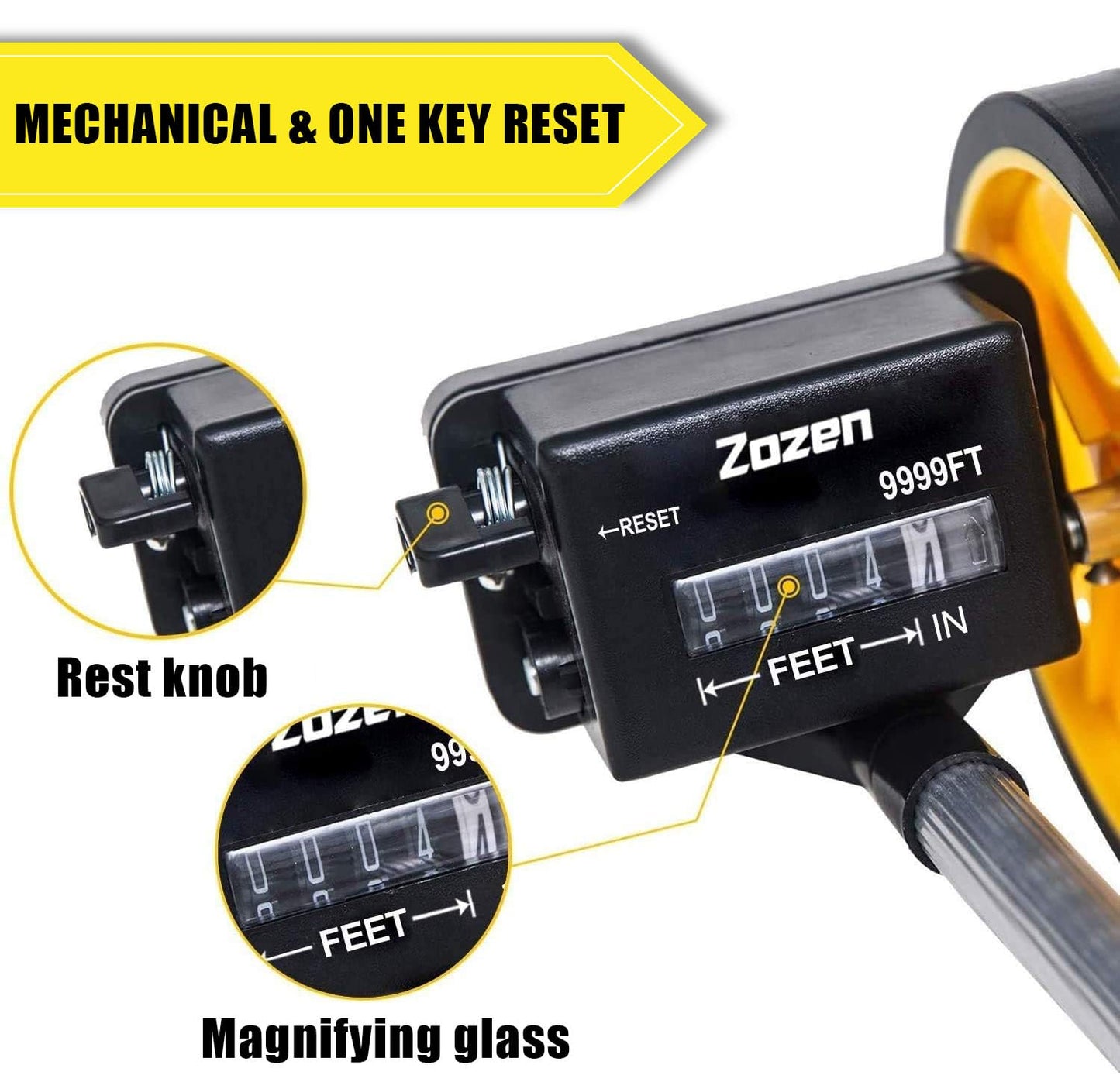 Zozen Measuring Wheel in Feet and Inches, 6-inch Measure Wheel - Telescopic/Mechanical/One Key to Reset/Starting Point Arrow and Cloth Carrying Bag, Measurement Up to 10,000Ft.