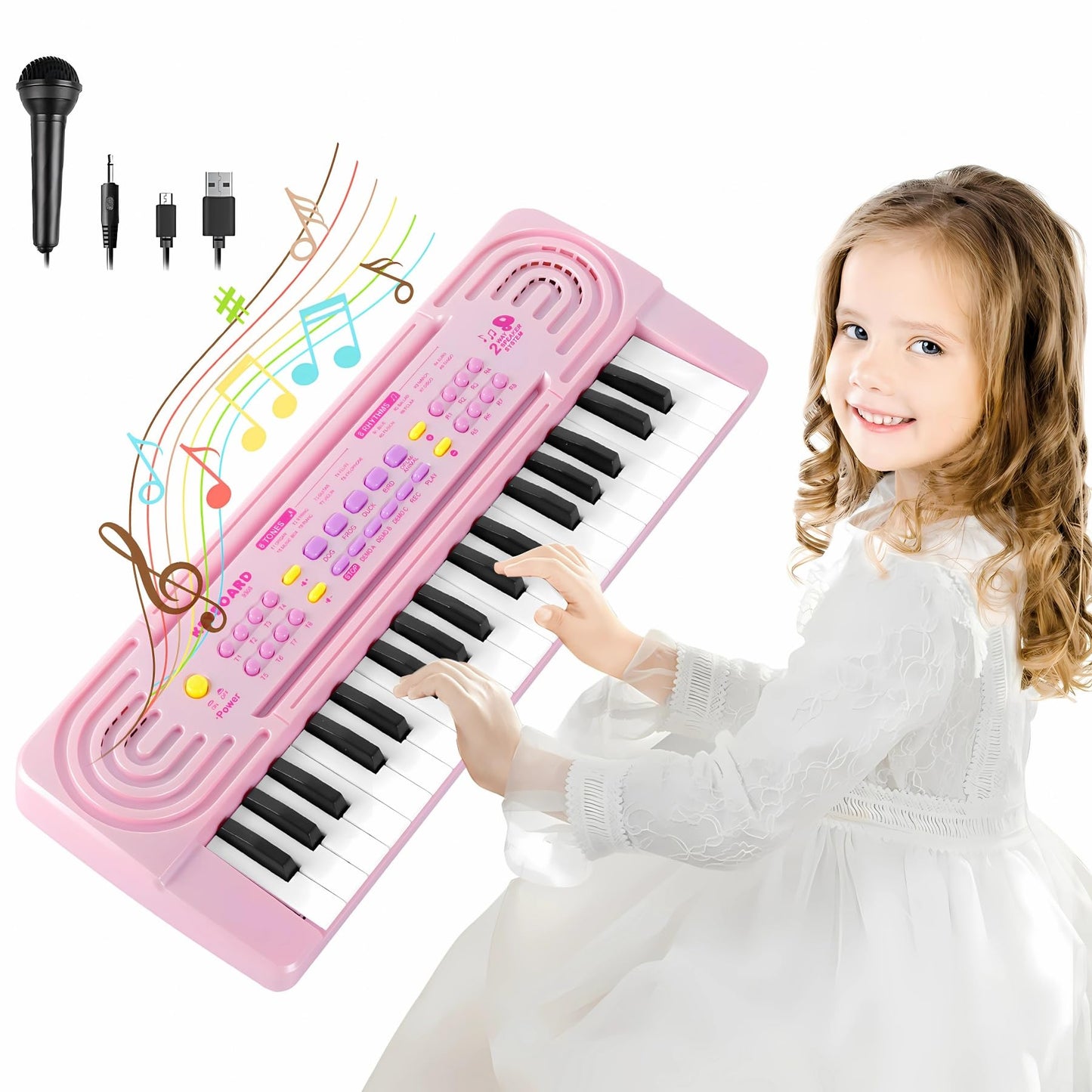 Kids Toy Piano Keyboard for Kid Music Toys for 3+ Year Old Electronic Keyboard Pianos for Beginners Kids Piano with Microphone Toys for 3 4 5 6 7 8 Year Old Boys Girls Gifts Ages 3-8 (Pink)