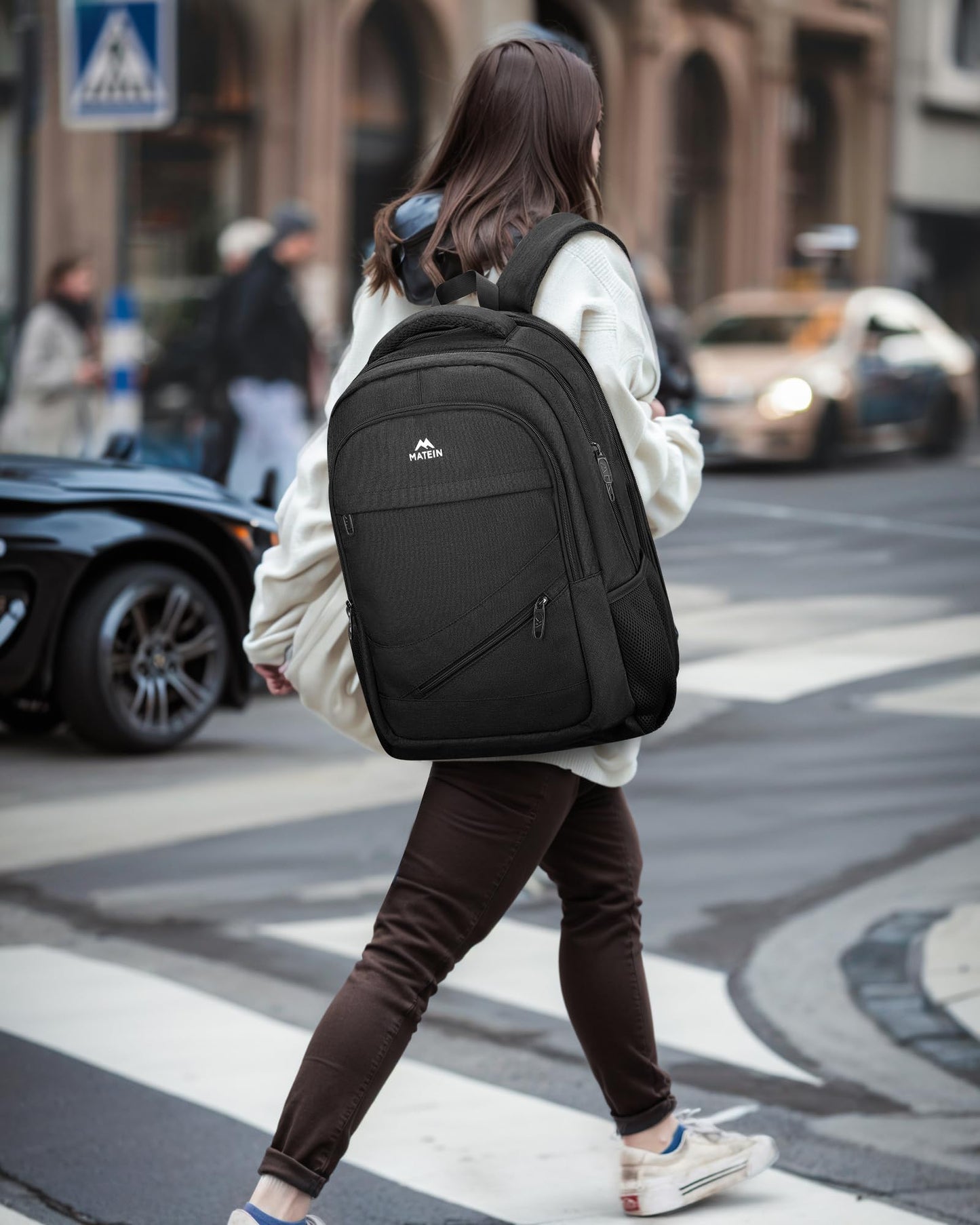 MATEIN Extra Large Business Travel Anti Theft Laptop Backpack, 18 Inch TSA Airline Approved Carryon Backpack for Women Men, Work Bag with Luggage Strap, Black