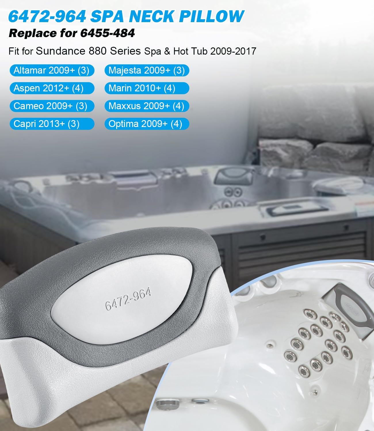 Bonbo 2-Pack 6472-964 Spas Replacement Pillow Fit for 2009-2017 Sundance 880 Series Spa & Hot Tub, Replace for 6455-484