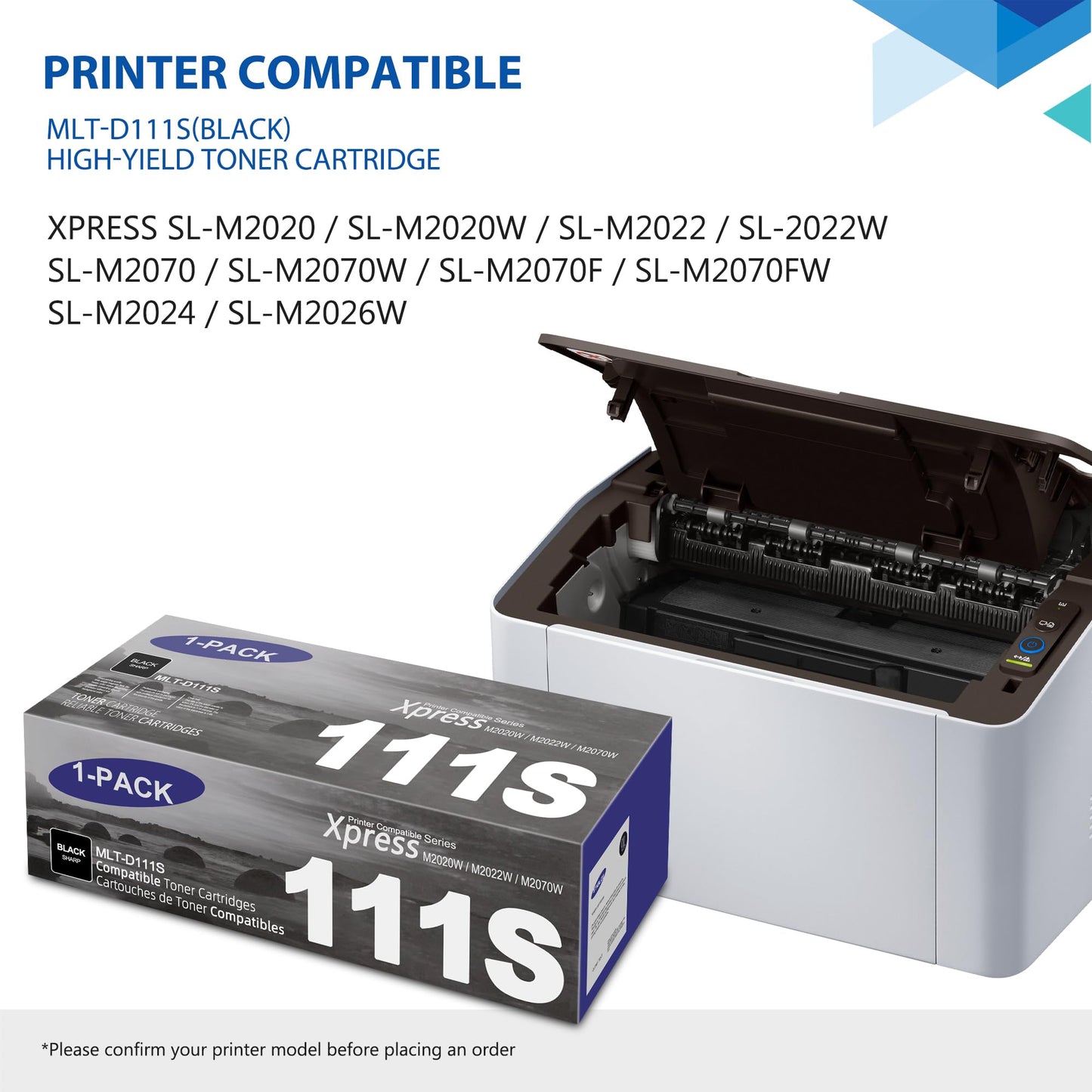 MLT-D111S D111S SU814A Black Toner Cartridge 2,500 Pages High Yield Replacement for Samsung D111S 111S Xpress M2020 M2020W M2070FW M2070W M2022 M2022W M2070 M2070F Printer Ink 1-Pack