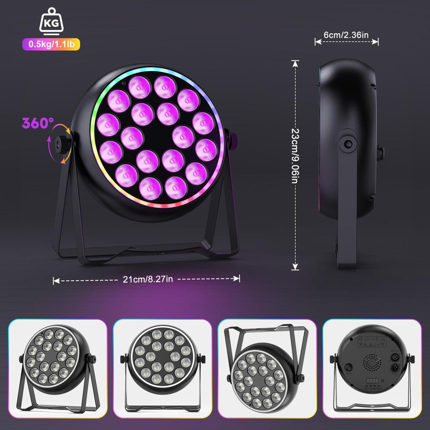 Qajok LED Par Light, Sound Active & DMX Control，DJ Lights, Party Light with Pro RGBW & Strobe Effects for Indoor Stage, Wedding, Church Events