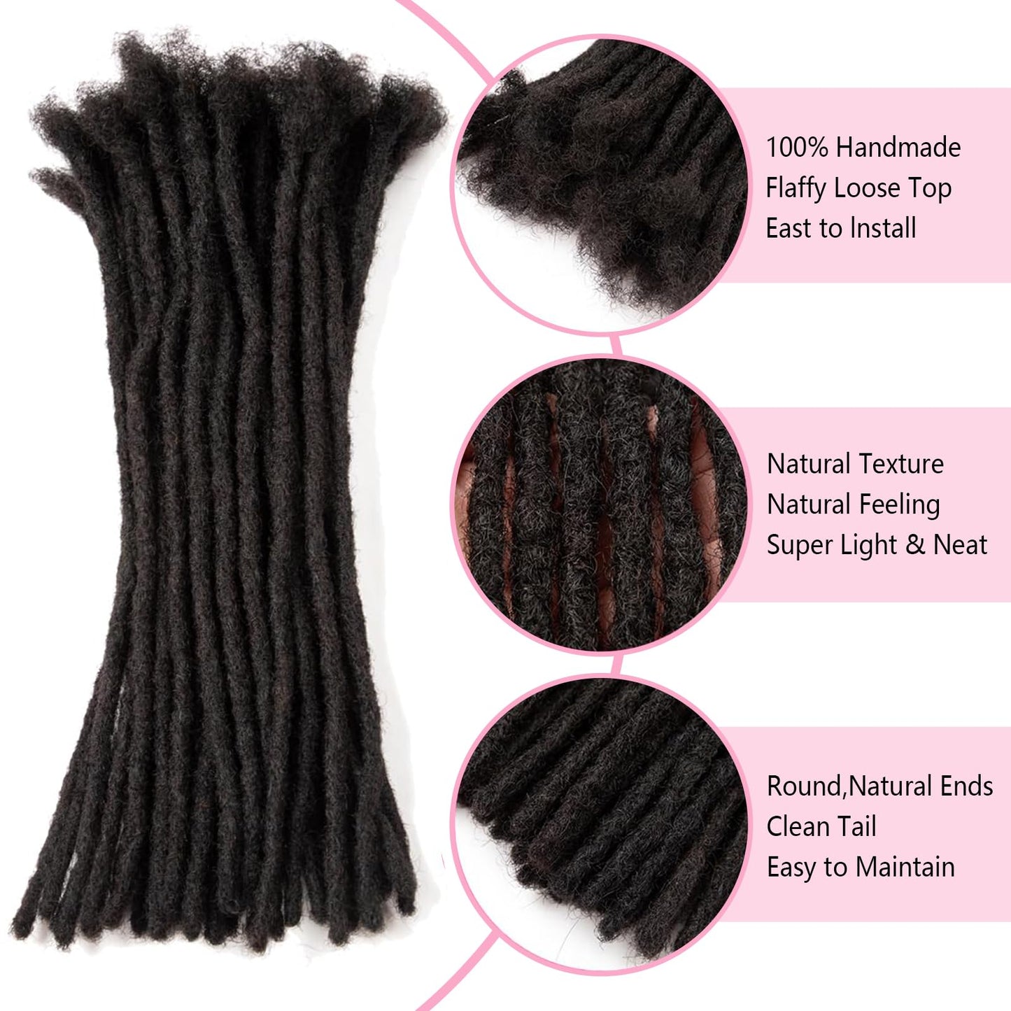 Alaleibaby0.6cmThickness 6 Inch 20Strands Real Human Hair Dreadlock Extensions for Man/Women Full Head Handmade Permanent loc Extensions Bundles Can Be Dyed Bleached Curled and Twisted (6 inch, 1B)