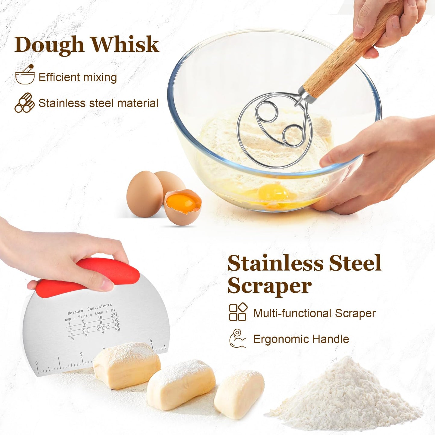 SHANNA Sourdough Starter Kit, Banneton Proofing Basket, 9pcs Sourdough Bread Starter Kit, sourdough tools with Sourdough Jar, Dough Whisk, Bread Lame, Scraper, Sling