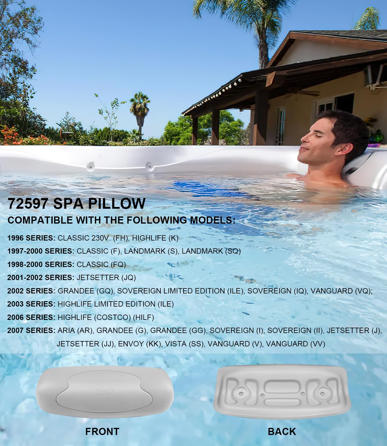 besttruck 2PCS 72597 Hot Tub Head Rest Replacement Pillow for Highlife Series Spas 1997-2007 Aria (AR) Grandee (G) Sovereign (I)