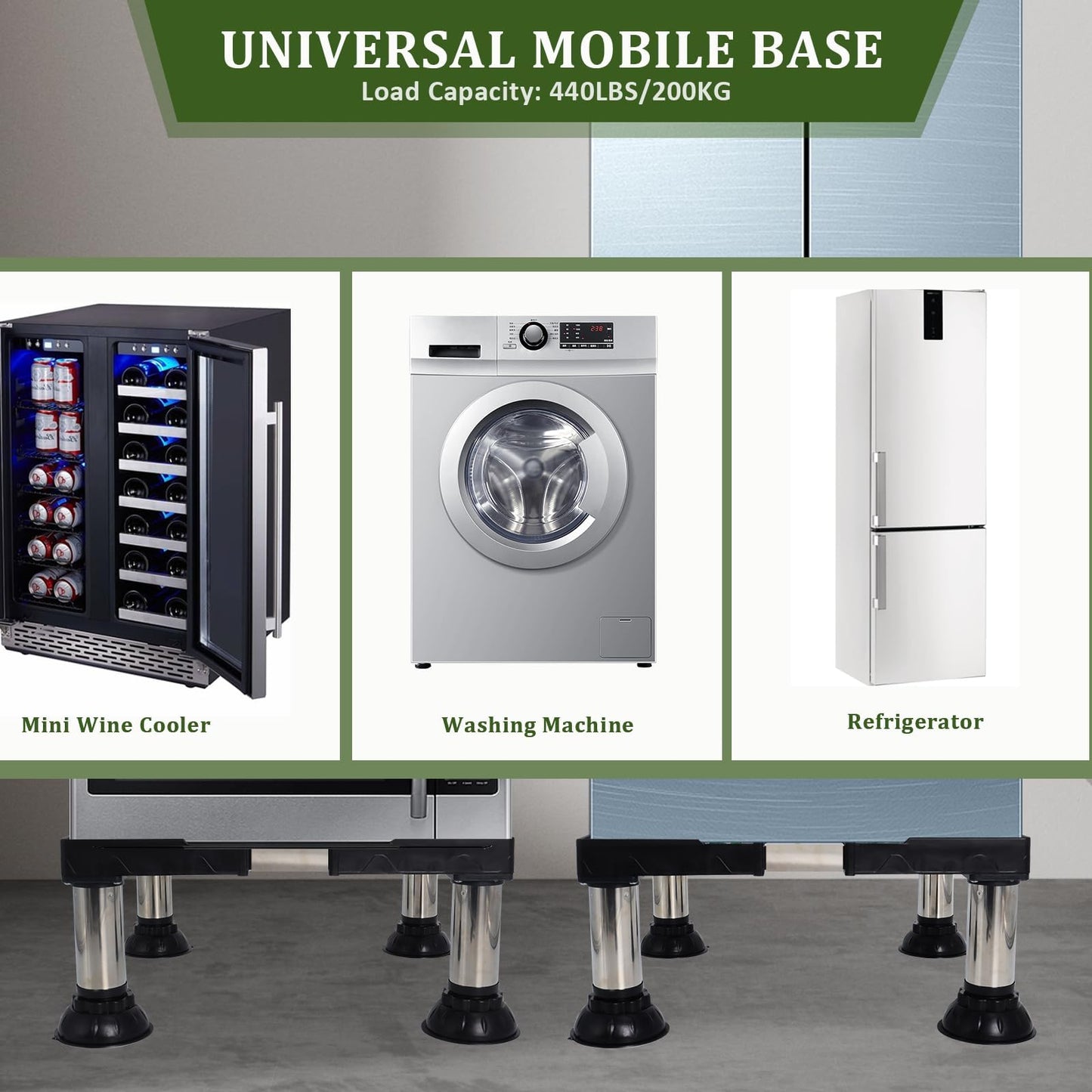 Wadoy Mini Fridge Stand, Height 7"-8.4" Adjustable Washer and Dryer Stand with 4 Strong Feet Heavy Duty Washing Machine Stand for Home Appliance