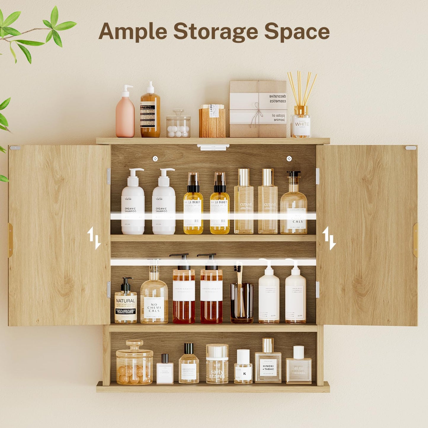 FIONESO Bathroom Wall Cabinet, Bathroom Storage Cabinet with 2 Barn Doors & Adjustable Shelf, Over The Toilet Wall Storage Cabinet, Medicine Cabinet, Laundry Cabinet, 13D x 55W x 60H cm, Natural