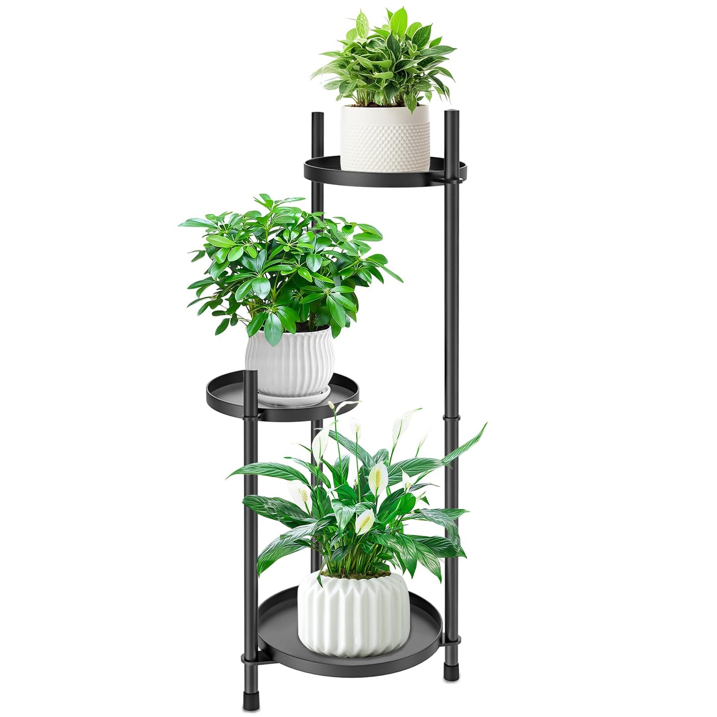 MeyRolizn 3 Tiered Plant Stand Indoor Outdoor, Metal Corner Plant Stand Plant Shelf Tables, Heavy Duty Flower Shelf Display Rack for Indoor Living Balcony Patio Garden Bedroom Classroom, Black (Black-B)