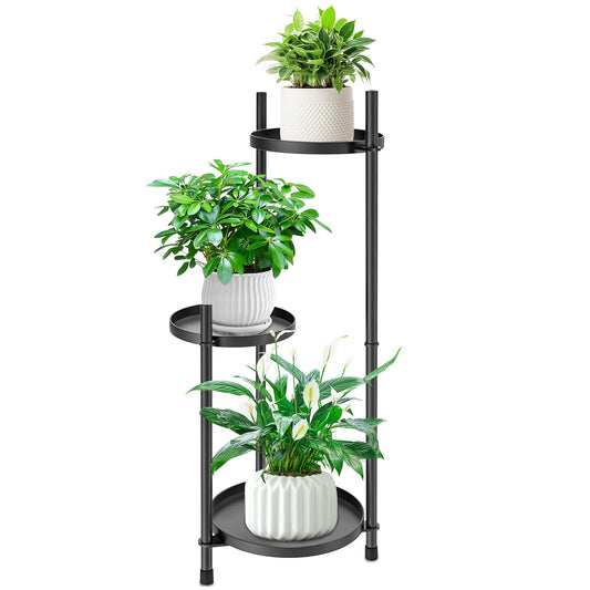 MeyRolizn 3 Tiered Plant Stand Indoor Outdoor, Metal Corner Plant Stand Plant Shelf Tables, Heavy Duty Flower Shelf Display Rack for Indoor Living Balcony Patio Garden Bedroom Classroom, Black (Black-B)