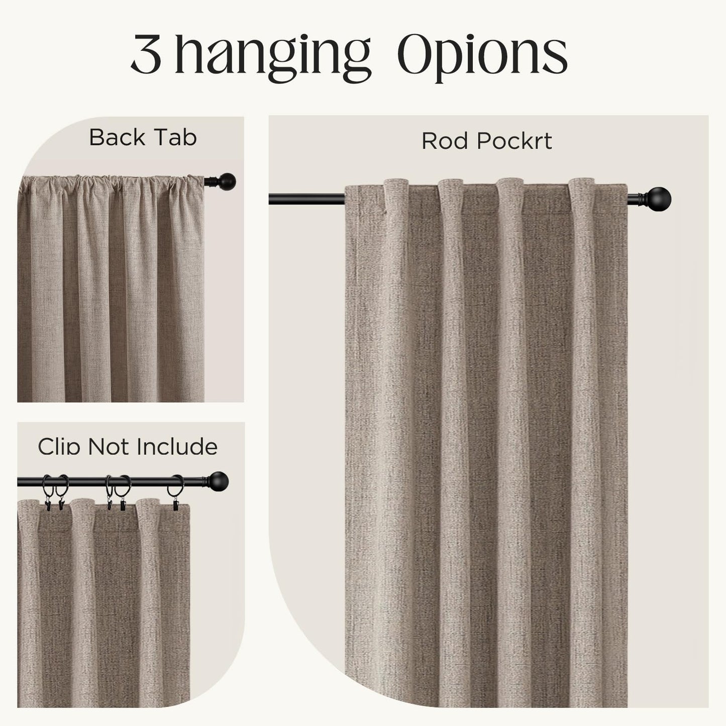 CUCRAF 100% Blackout Curtains 2 Panels,Linen Black Out Curtains 84 Inch Long Room Darkening Thermal Insulated Opaque Curtains for Bedroom Living,Back Tab & Rod Pocket (52Wx84L Inch, Linen)