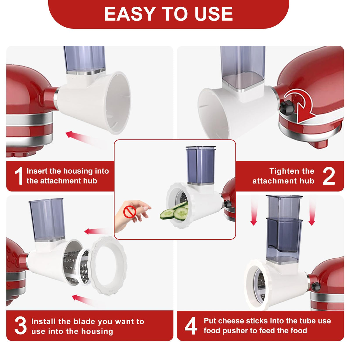 Upgraded Slicer/Shredder Attachments for All KitchenAid Stand Mixers, Food Slicers Cheese Grater Attachment, Salad Maker Accessory Vegetable Chopper with 4 Blades - Dishwasher Safe