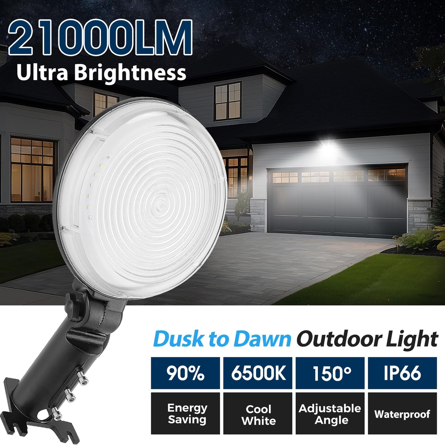 WILLGOTOP 150W Dusk to Dawn Outdoor Light, 21000LM LED Outdoor Lights, 150° Adjustable Barn Light Outdoor, Yard Lights, 6500K Security Light IP66 Waterproof Street Lights for Farmhouse Warehouse