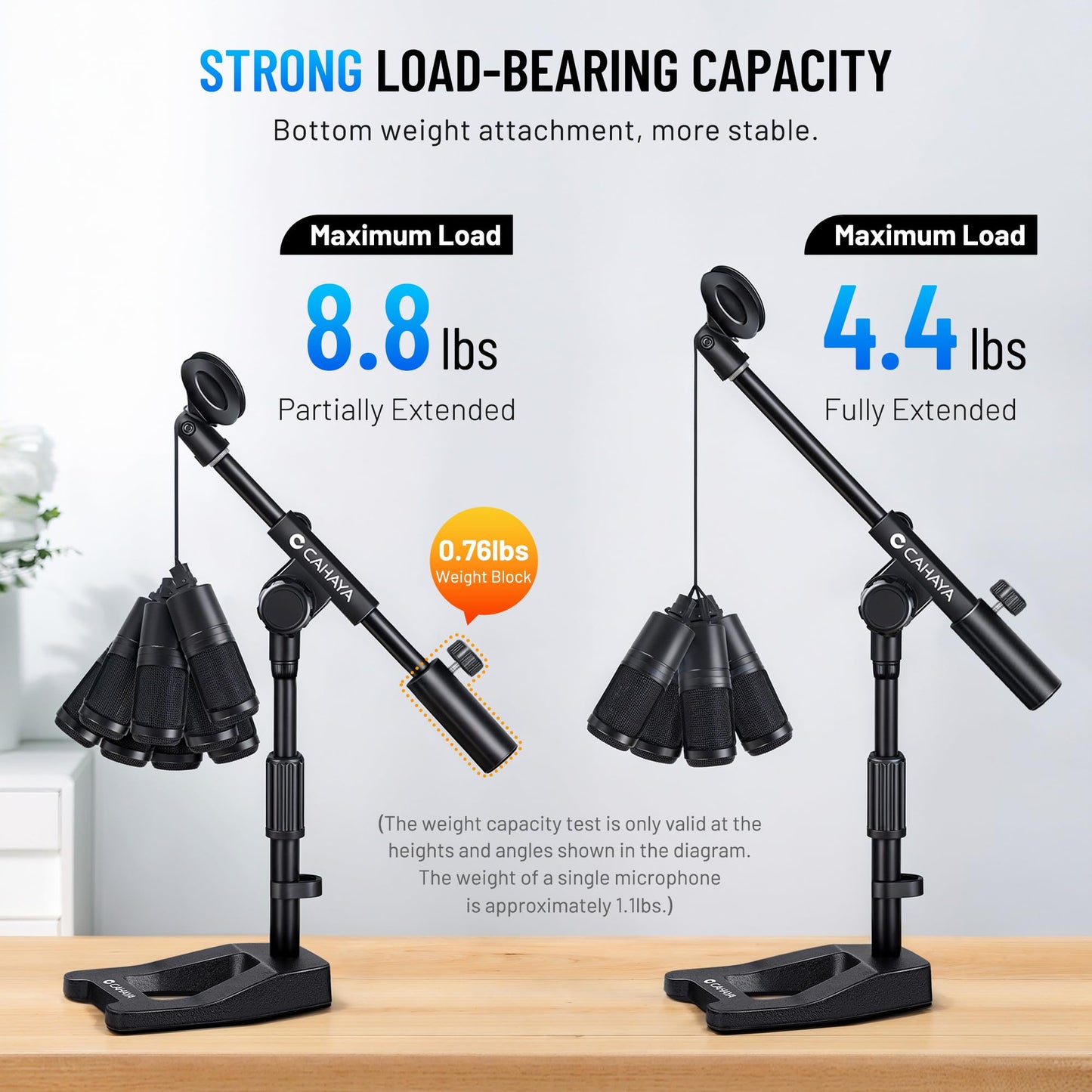 CAHAYA Desk Mic Stand Adjustable - Sturdy Microphone Stand Desktop Metal Weighted Base A-frame Table Mic Mount with 2 Mic Clips 3/8" to 5/8" Screw Adapter Mic Mount for Singing Stage Performance