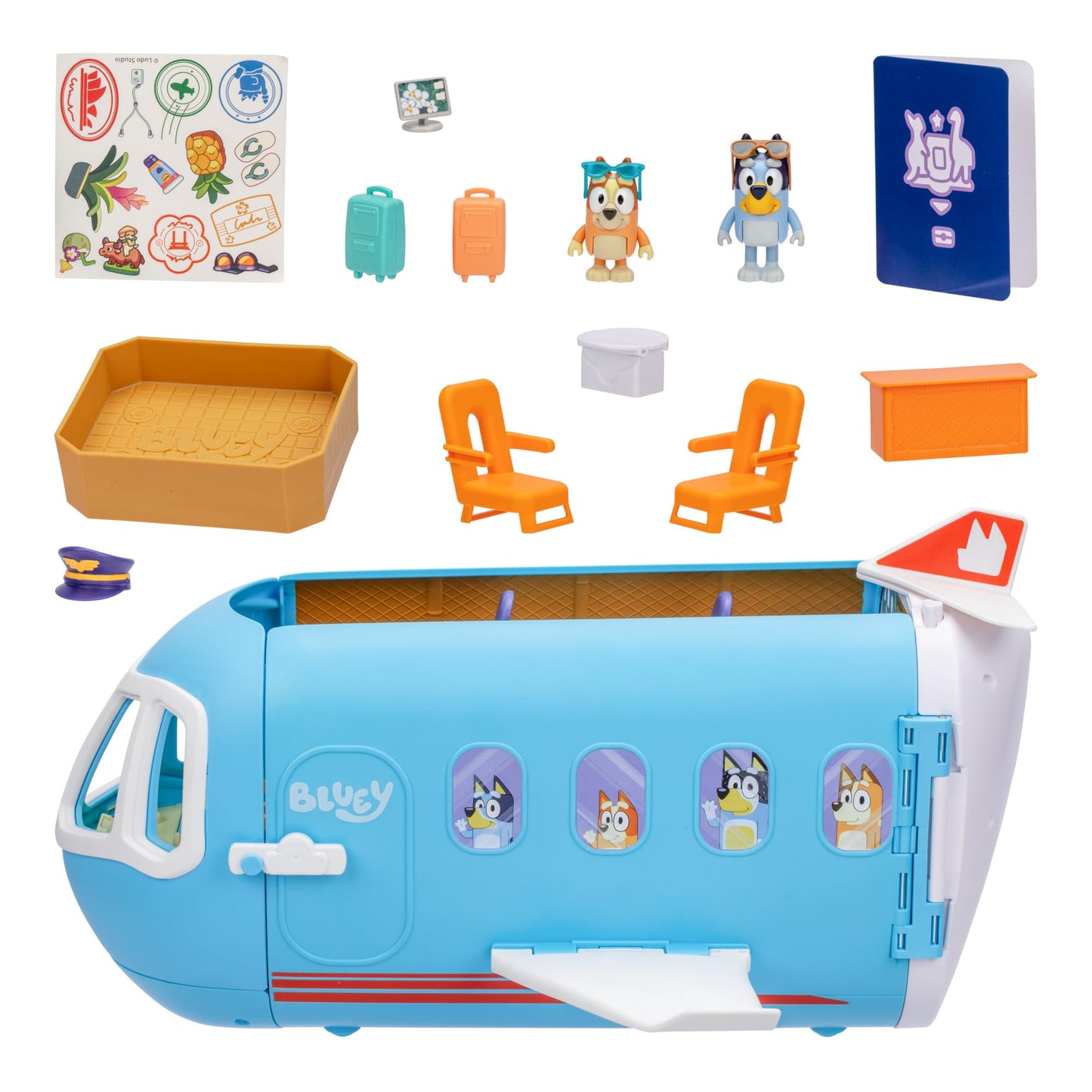Bluey 3-in-1 Transforming Plane Playset, Transforms from A Plane to A Resort and a Boat! Over 25 Sounds and Phrases