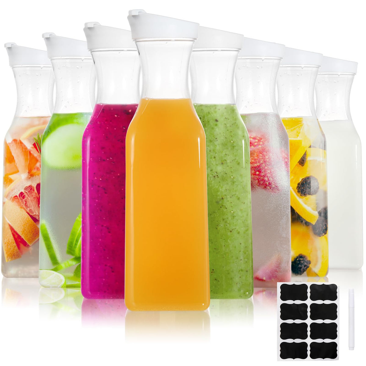 YOUEON 8 Pack 50 Oz Plastic Water Pitcher with Flip Top Lid, Clear Juice Pitcher, Juice Carafe, Plastic Pitchers Bulk for Water, Iced Tea, Soda, Lemonade